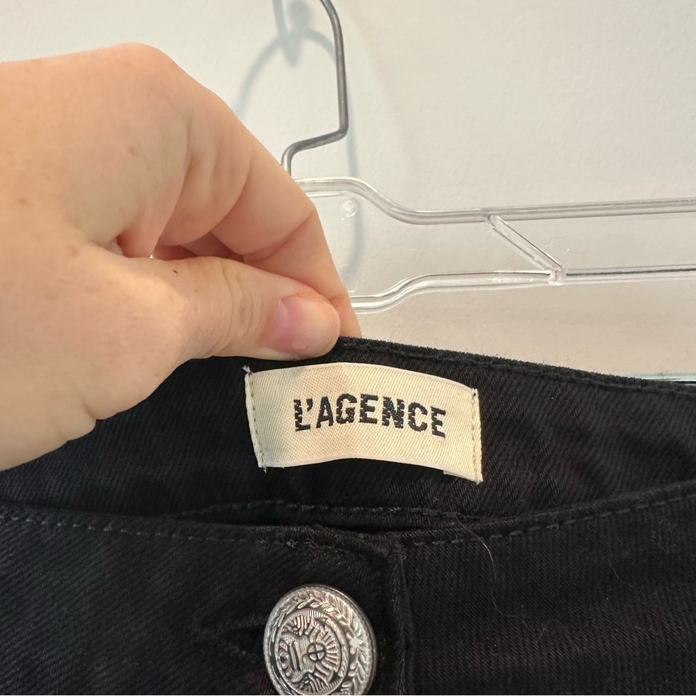 L’AGENCE Kris Denim Mini Skirt Noir Black Short Goth Grunge Valentines Date Sexy - Picture 4 of 7